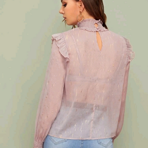 Shireen neck sheer pink long sleeve top medium - Picture 2 of 4